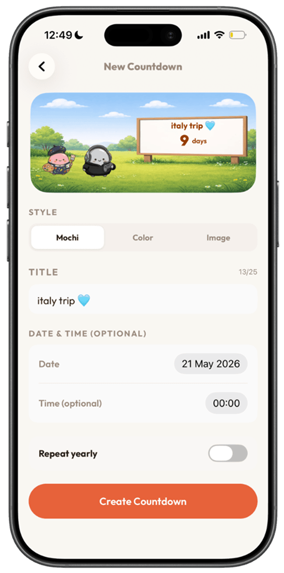 Countdown timer for special moments in Mochi